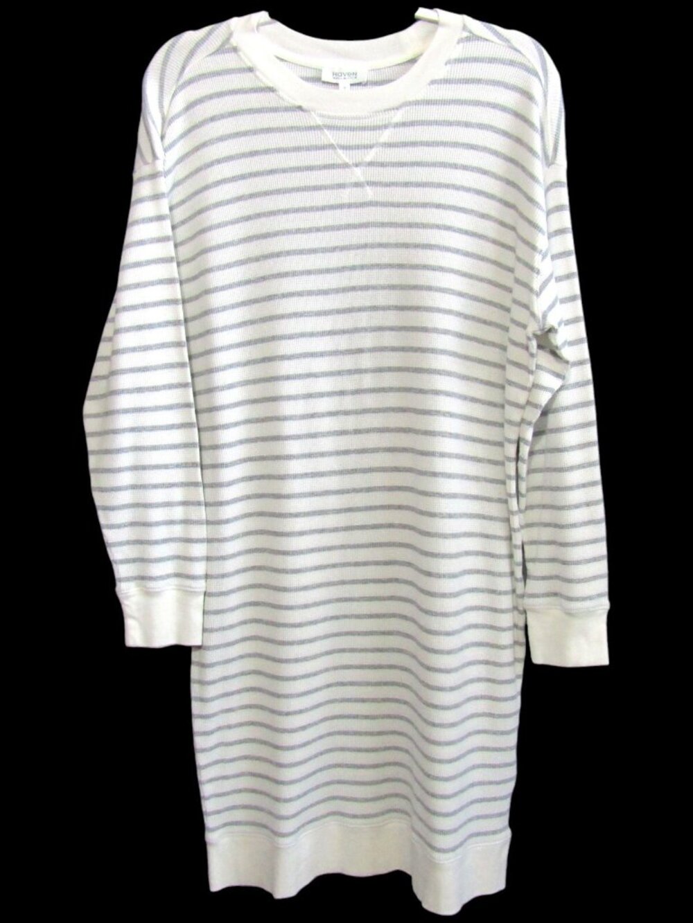 Haven Well Within Shift Dress Waffle Ivory Gray Stripe Long Sleeve Sz M Cotton